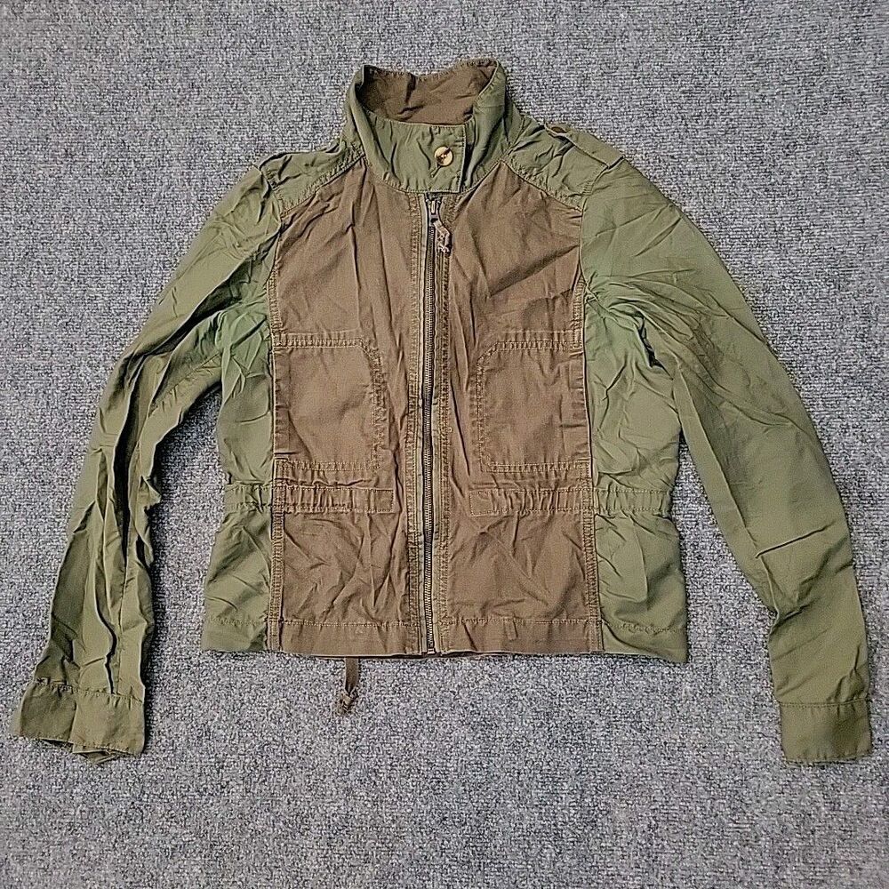Lucky Brand Green Military Jacket Women’s M Zip Button Front Y2K Utility Style